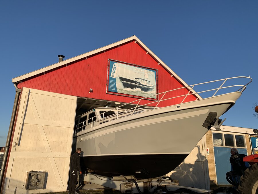Boat at the boat shed after treatment by yacht painters from Jachtwerf Oost